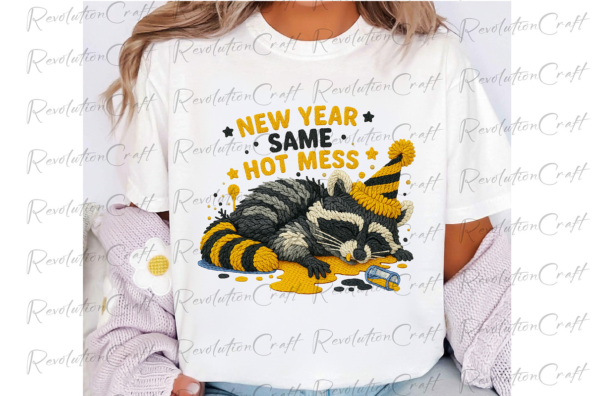 New Year Raccoon Yarn Crochet PNG, an Illustration by OK Design (Photo 2 of 4)