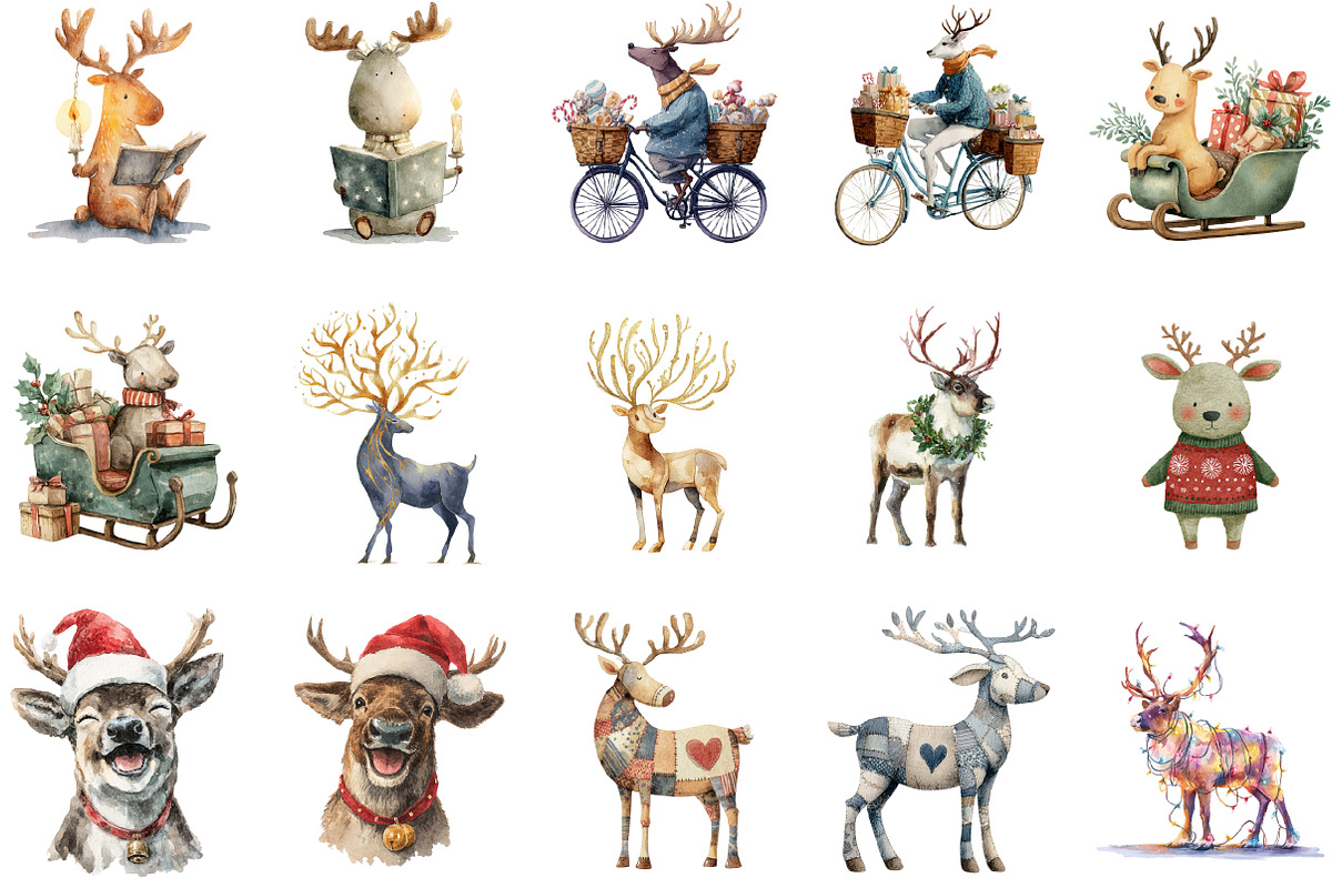 Reindeer Merry Christmas Clipart Bun, an Illustration by Designking (Photo 3 of 4)
