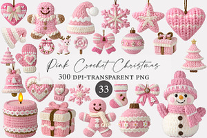 Pink Crochet Christmas PNG Bundle, an Illustration by Designworld