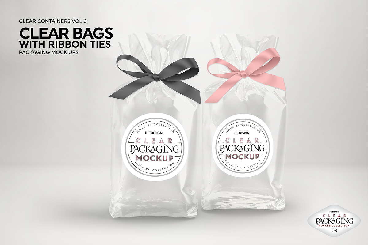 Clear Candy Bags with Ribbon Mockup, a Cups & Container Mockup by INCDesign (Photo 9 of 10)