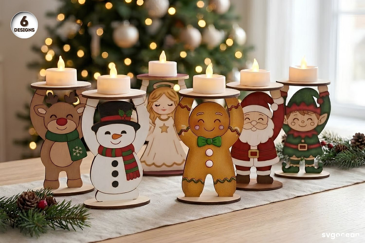 Christmas Character Candle Holders, a Decorative Illustration by svgocean (Photo 1 of 14)