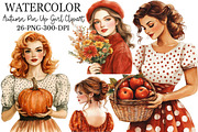 Vintage Pin Up Autumn Girl Clipart, an Illustration by Rose Art (Thumbnail 1 of 7)