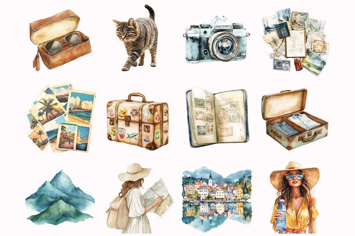 Watercolor Worldwide Adventure Clipa, an Illustration by Design Market (Photo 3 of 3)