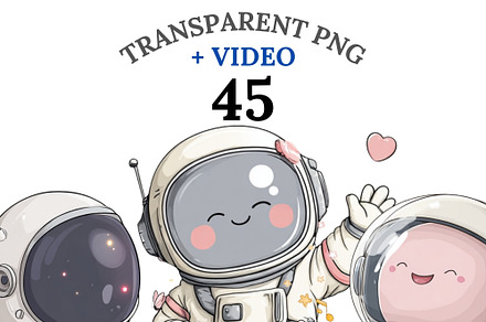45 Kawaii Astronaut PNGs, a Decorative Illustration by Pati Charm Studio