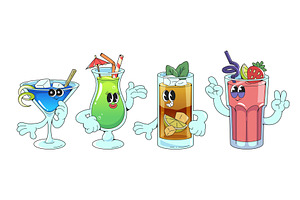 Groovy cocktail characters with, a Food Illustration by art PVP - market