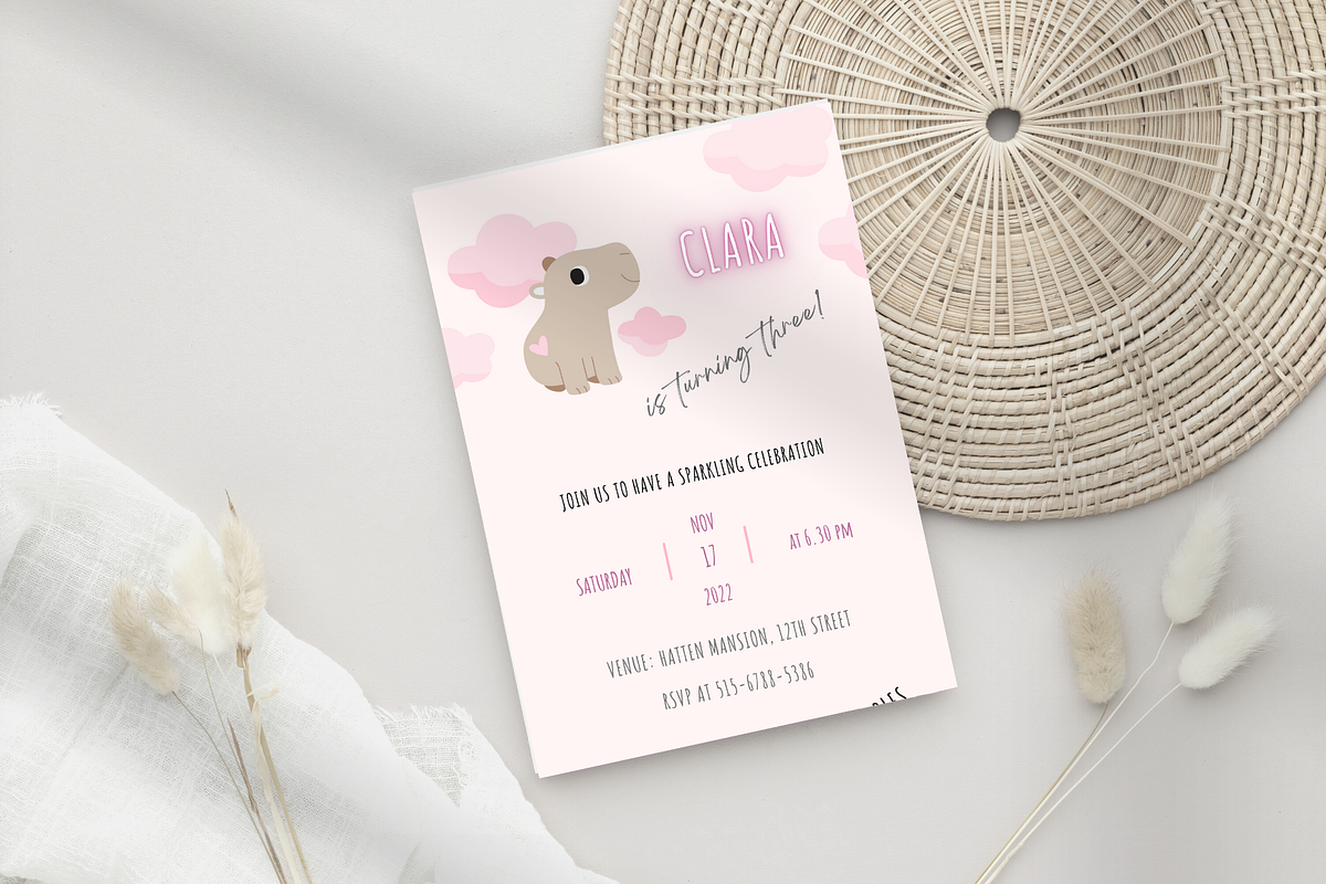 Capybara Kids Birthday Invitatation, a Card Template by ReneeW1 (Photo 1 of 3)