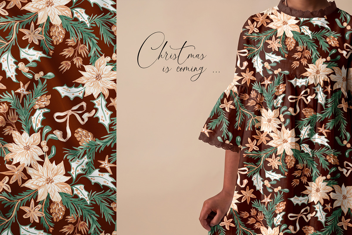 Christmas Botanicals Repeat Print, a Pattern Graphic by SirenaArt (Photo 2 of 21)