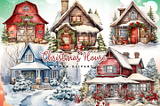Christmas House, Winter Home Clipart, an Illustration by SindyPrintDesign (Thumbnail 1 of 3)