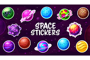 Alien space planets cartoon stickers, an Object Illustration by Buch&Bee
