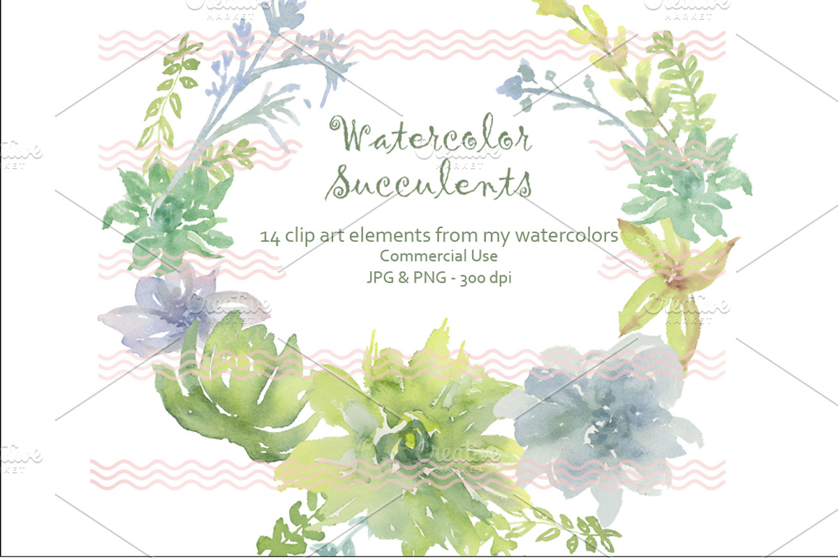 Digital Soft Watercolor Succulents I, an Illustration by Digital Paperie (Photo 1 of 2)