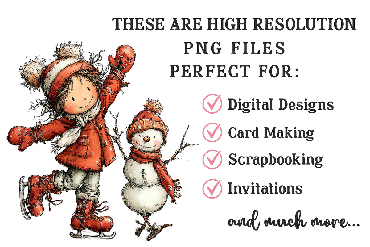 Christmas Girl & Snowman Clipart, an Illustration by OK Design (Photo 5 of 6)
