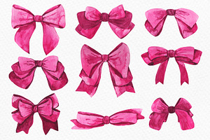 Watercolor Clipart Pink Bows. Clipar