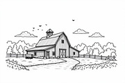 Rustic Farmhouse Landscape Set, an Illustration by Designs_River (Thumbnail 3 of 7)