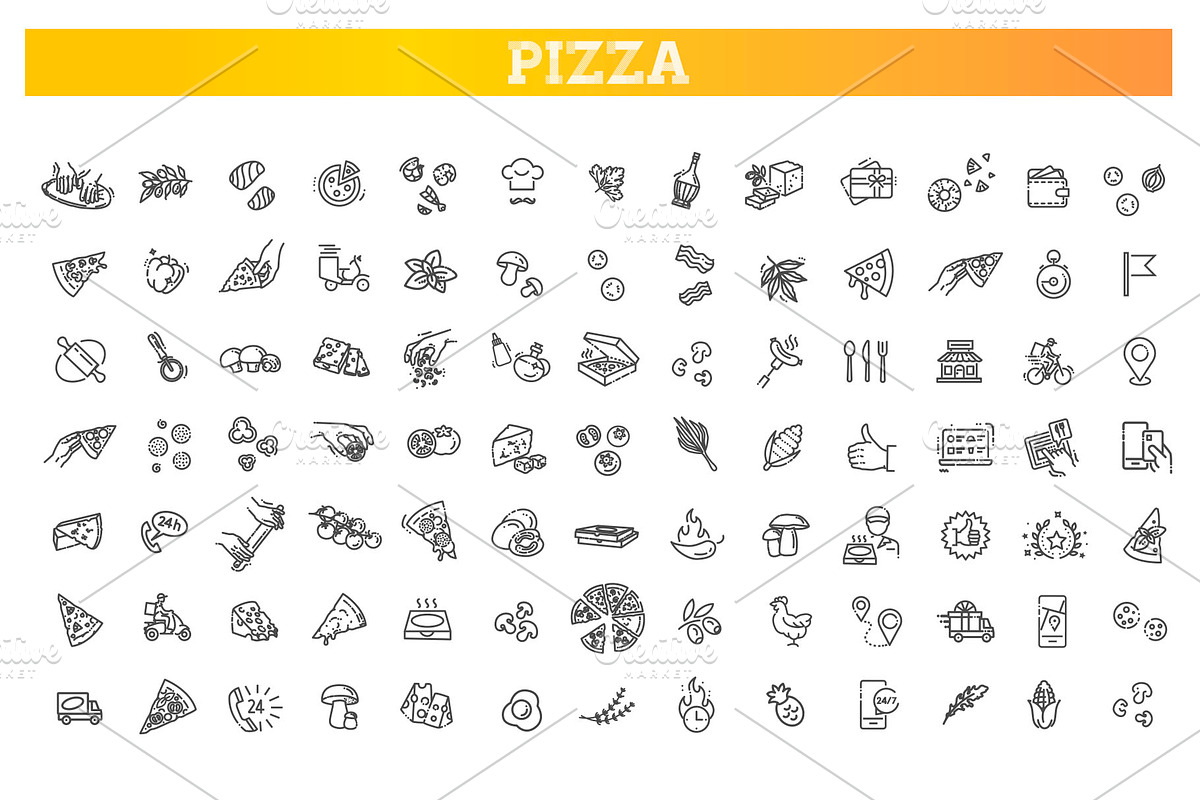 Italian Traditional Pizza Symbols, an Outline Icon by Tettygreen (Photo 1 of 3)