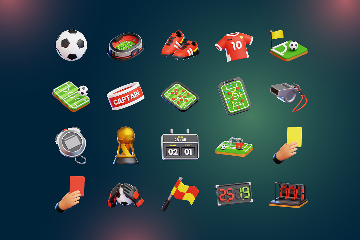 20 Football 3D Icon Set, an Object 3D Model by Bilicube Studio (Photo 5 of 6)