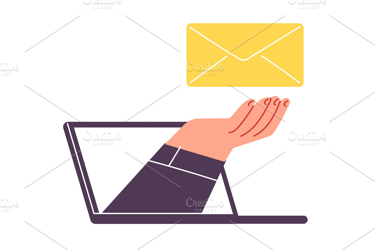 Email hand holds envelope letter, a Person Illustration by undrey