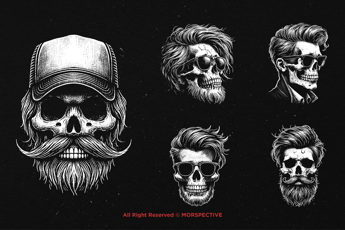 10 Bundle Dark Art Hipster Skull, an Illustration by Morspective (Photo 3 of 7)
