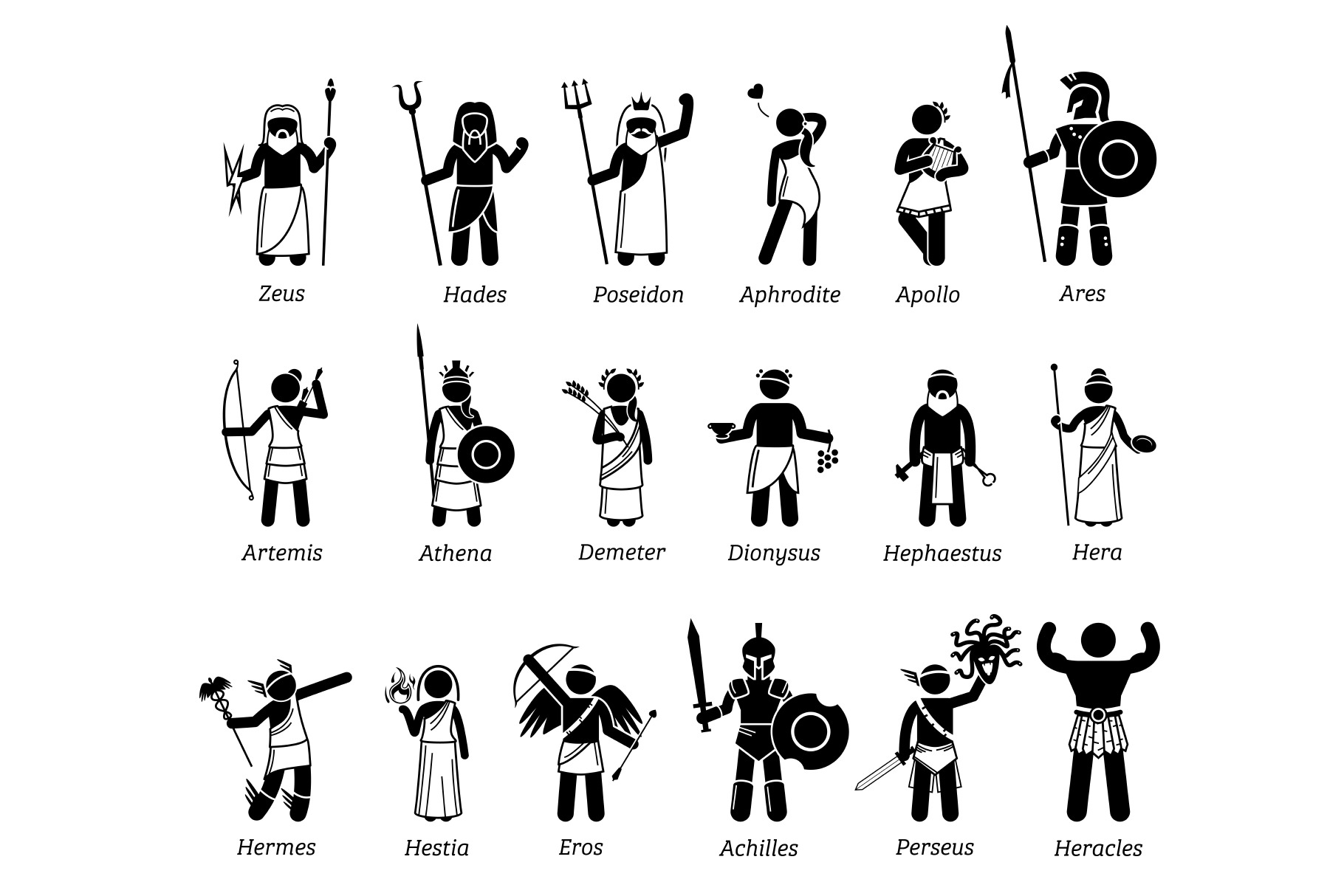 Ancient Greek Mythology Gods Icons, an Icon by Leremy Stick Figures