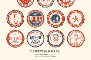 11 Trendy Vintage Badges Volume 1