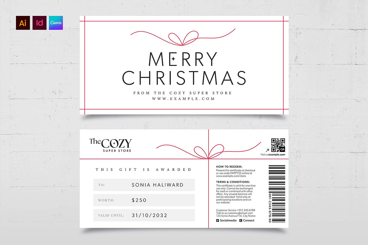 Minimal Christmas Gift Certificate, a Stationery Template by BrandPacks (Photo 1 of 5)