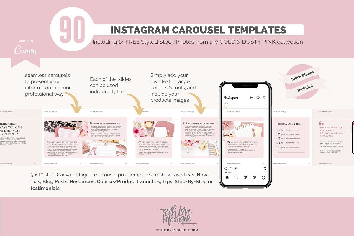 90 Instagram Carousel Canva Template, a Social Media Template by With Love Monique (Photo 5 of 12)