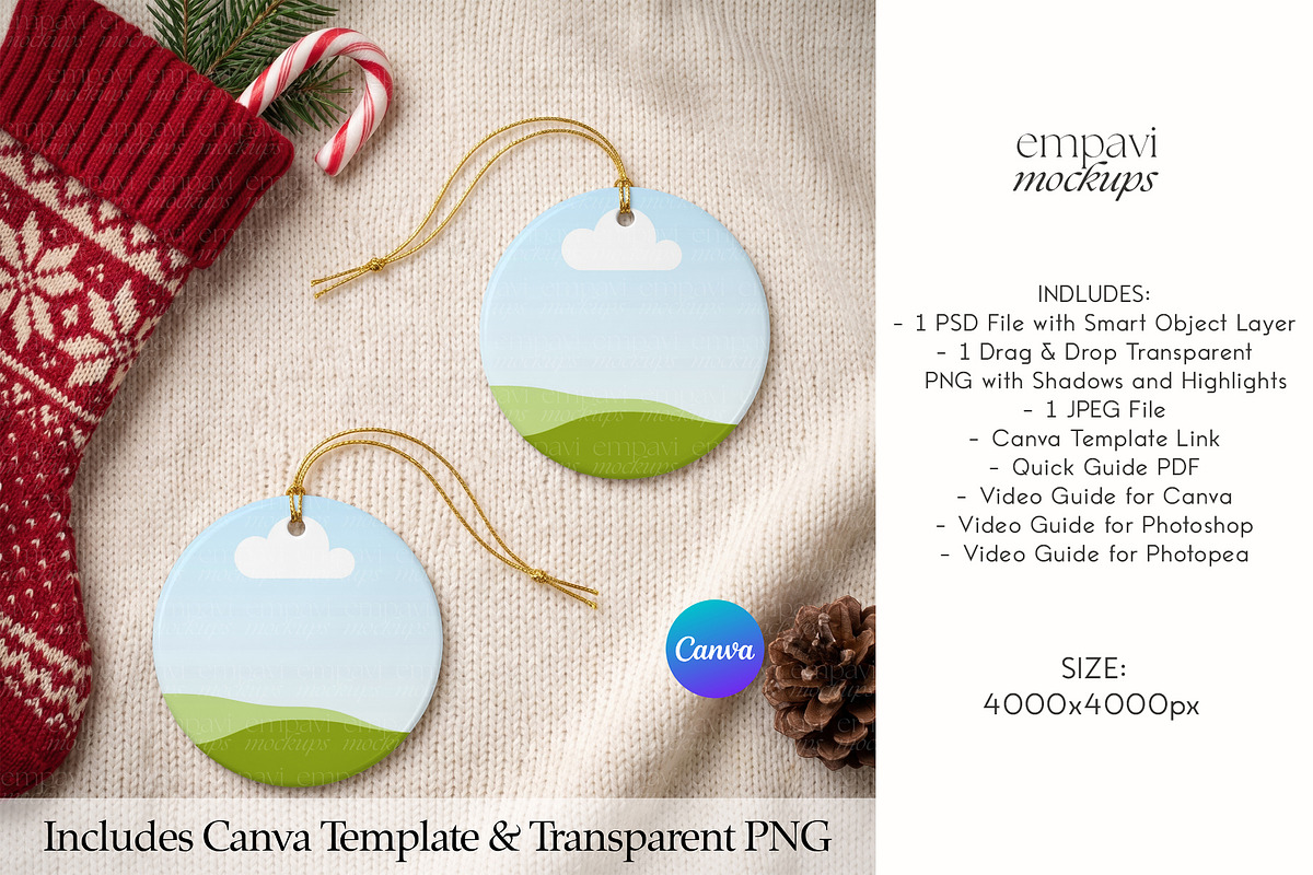 Christmas Ornament Mockup Set of 2, a Merchandise Mockup by EmpaviMockups (Photo 3 of 5)