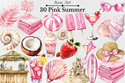 Watercolor Pink Summer Clipart, a Seasonal Illustration by Rose Art (Thumbnail 1 of 5)