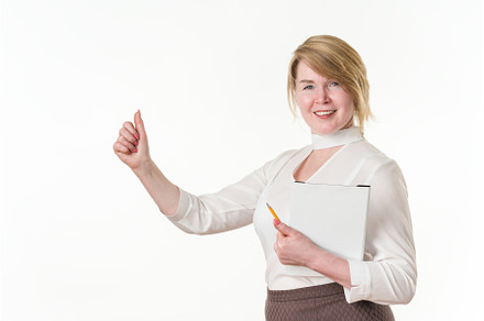 Smiling businesswoman showing thumbs, a Person Photo by Alexander-Piragis