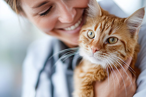 Smiling veterinarian holding cat, an Animal Photo by MistyDay