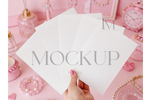 Blank Card Pink in Hand Mockup, a Product Mockup by TatiMockup