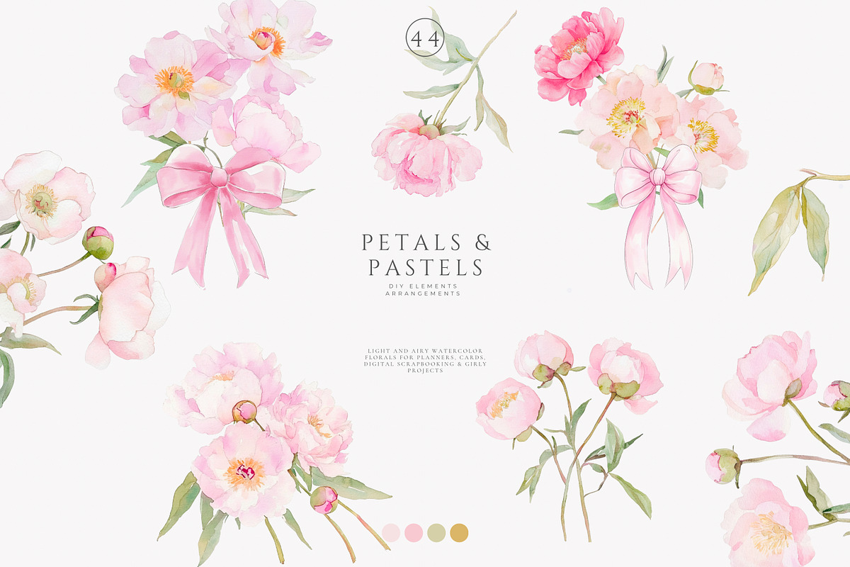watercolor coquette pink peony set, a Decorative Illustration by Patishop Art (Photo 4 of 10)