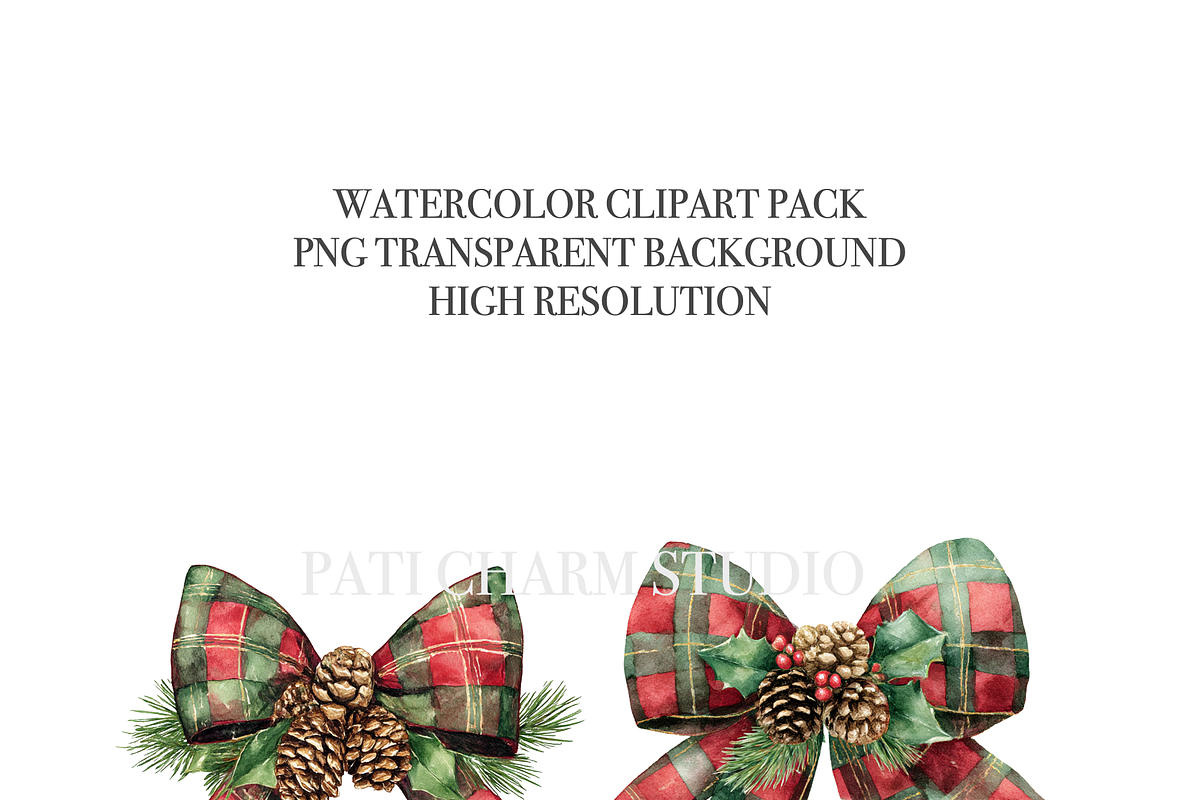 16 Christmas Bows Clipart, a Decorative Illustration by Pati Charm Studio (Photo 5 of 8)