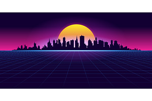 Synthwave Neon Background With Night