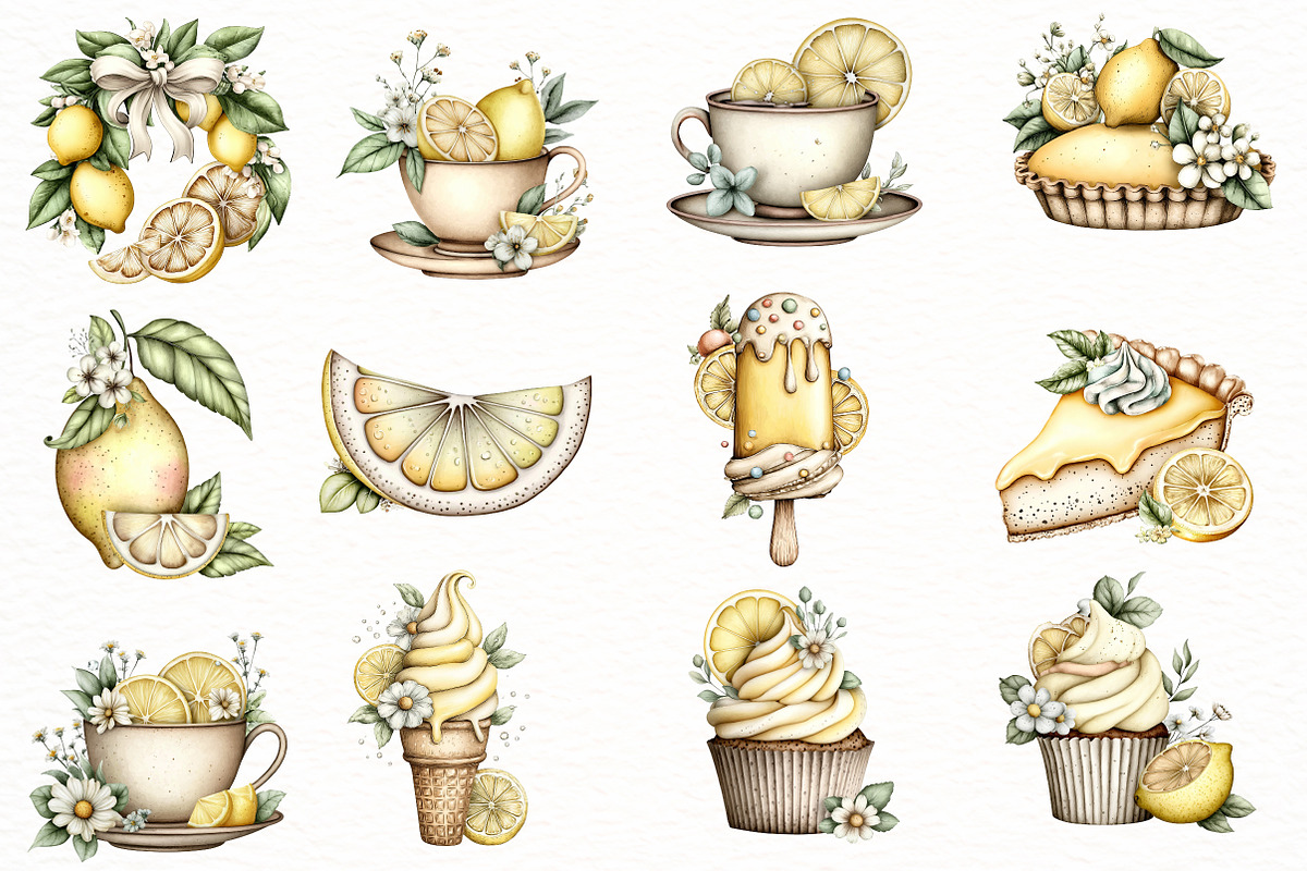 Watercolor Summer lemon Clipart, an Illustration by Designworld (Photo 3 of 4)