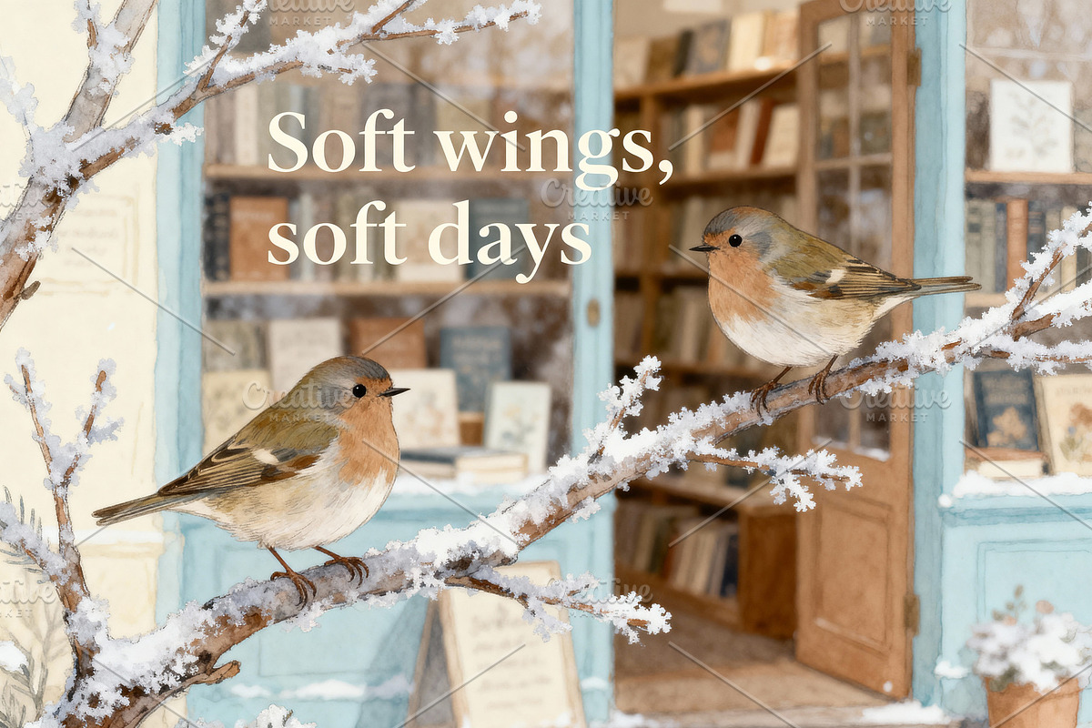 Cozy Winter Birds on Snow Branches, a Decorative Illustration by Virgo Studio