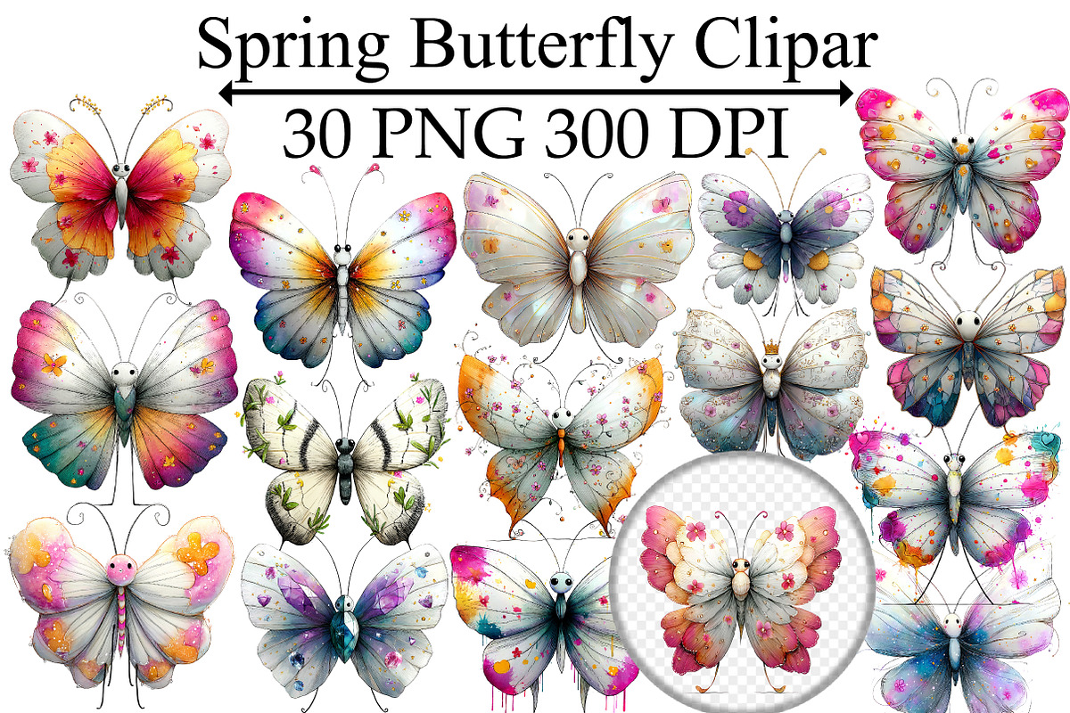 Spring Butterfly Clipar, an Illustration by Design Market (Photo 1 of 5)