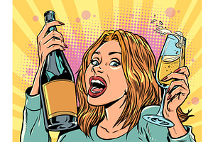 Pop Art Retro Woman rejoices with, a Person Illustration by studiostoks