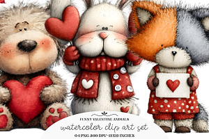 Funny Valentine Animals Clipart, an Illustration by GatewayDesign