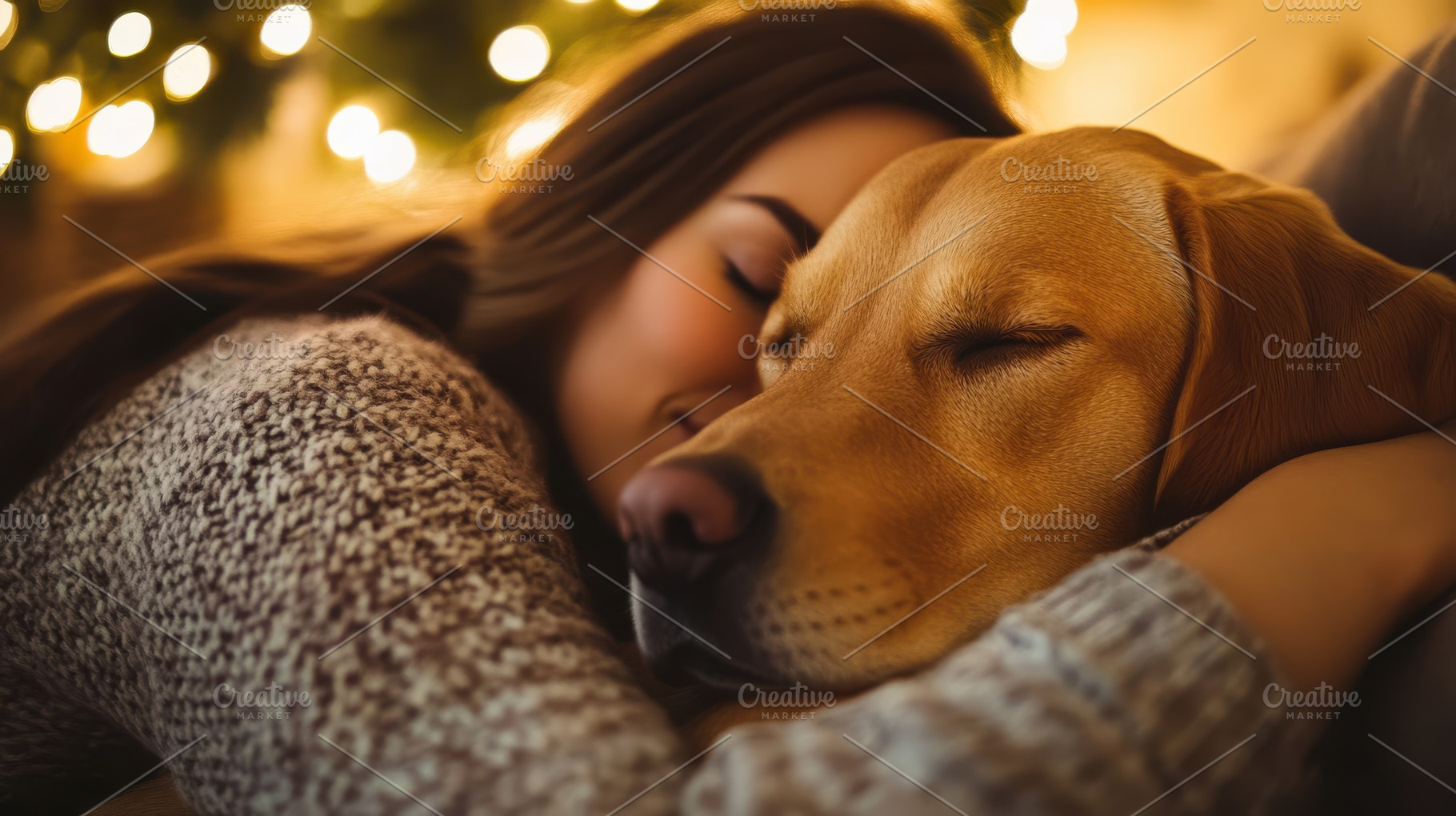 Cozy moment: Woman and dog snuggling, an Animal Photo by Pixeness Studio