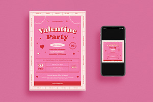 Valentine's Day Party Flyer Set, a Flyer Template by VectorVactory
