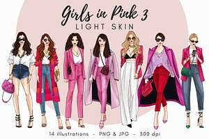 Girls In Pink 3 - Light Skin Clipart