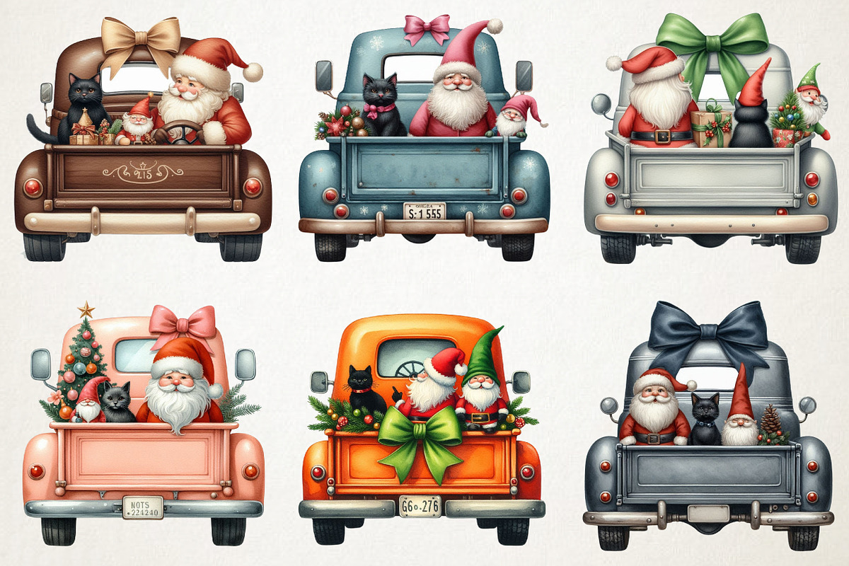 Christmas Gnome And Truck Clipart, an Illustration by RobertsArt (Photo 2 of 7)