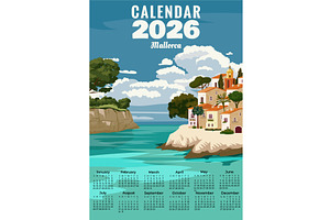 Monthly 2026 Calendar Vintage travel