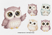 15 Bundle Watercolor Cute Owl Bird, an Animal Illustration by Morspective (Thumbnail 5 of 8)