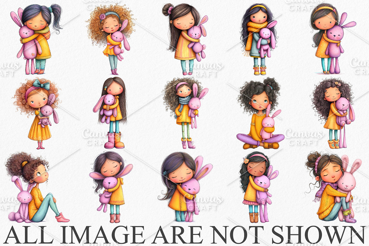 Quirky Girl With Teddy Bunny Clipart, an Illustration by Canvas Craft (Photo 3 of 7)