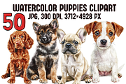 Watercolor Puppies Clipart, an Animal Illustration by PrintHaven Designs (Thumbnail 1 of 10)