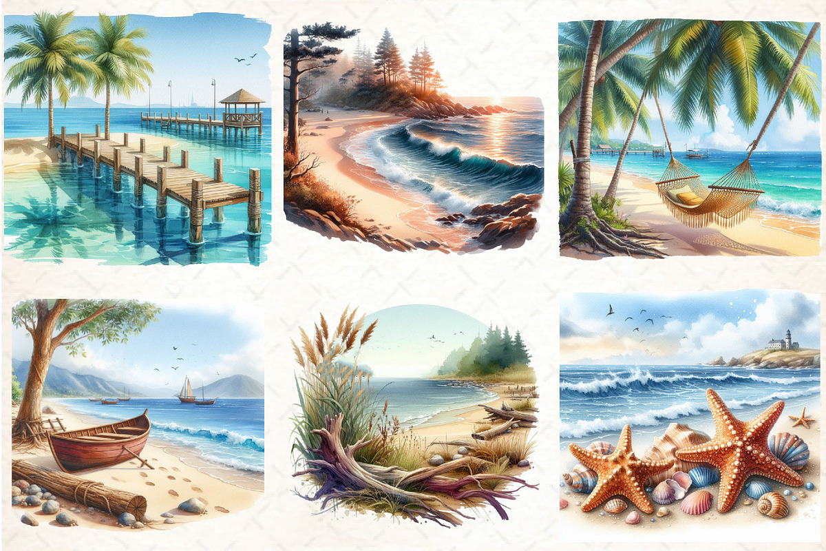 Watercolor Summer Beach Views PNG, an Illustration by DreamCafeArt (Photo 4 of 8)