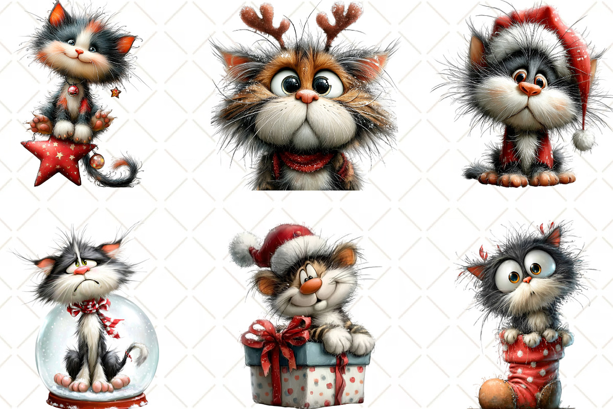 Quirky Christmas Cats Clipart, an Illustration by Black Bird Studio (Photo 4 of 6)