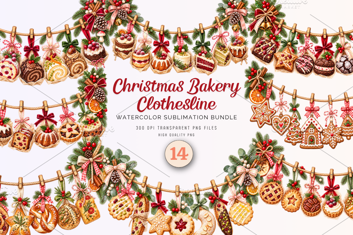 Christmas Bakery Clothesline Clipart, a Seasonal Illustration by Ink Gallery (Photo 1 of 11)