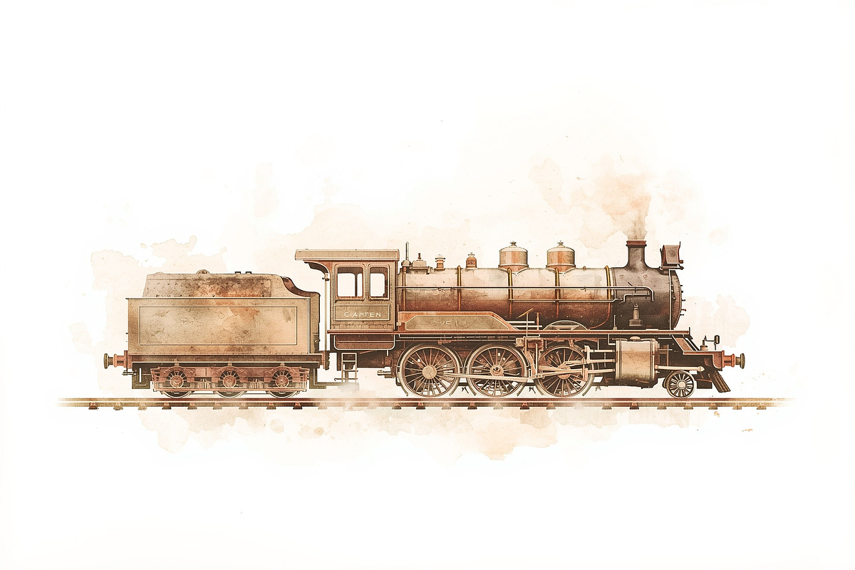 Vintage Steam Train Watercolor Clipa, an Illustration by hafijul (Photo 8 of 12)